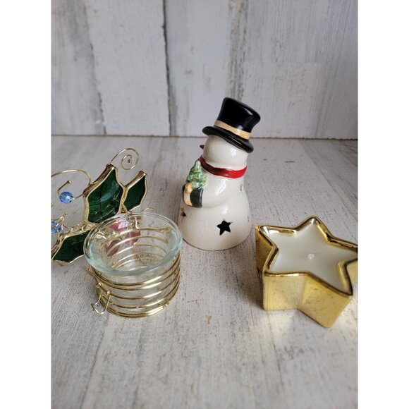 Mistletoe tea light holder snowman candle cover star set Xmas decor - Picture 5 of 8